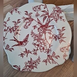 Floral Bird Print Toile Red Elisabeth Trostli Andrea Sadek Square Salad Plates